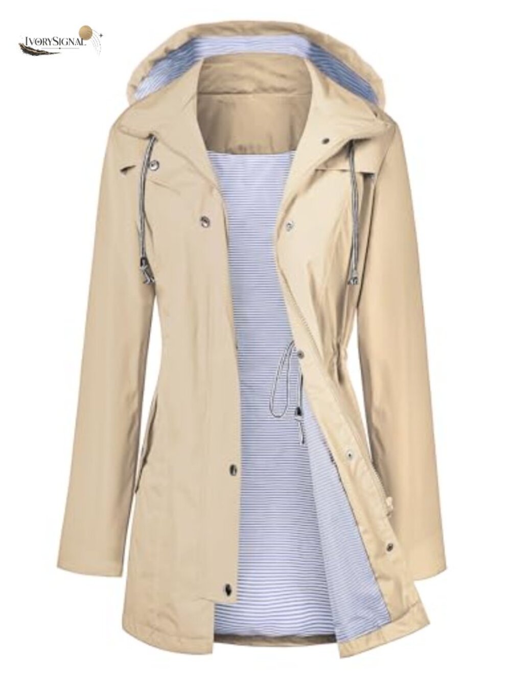 Waterproof Long Hooded Raincoat Trench Windbreaker Lined Travel